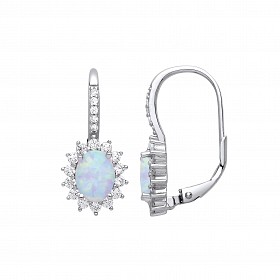 Silver CZ & Opal Cluster Oval Drop Earrings