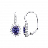 Silver CZ & Tanzanite Cluster Oval Drop Earrings