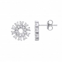Silver CZ Fancy Cutout Stud Earrings