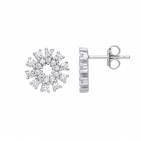 Silver CZ Fancy Cutout Stud Earrings