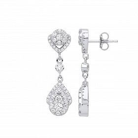 Silver CZ Fancy Tear Drop Earrings