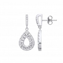 Silver CZ Fancy Tear Drop Earrings