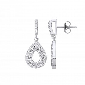 Silver CZ Fancy Tear Drop Earrings