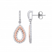 Silver & Rose Gold Plated CZ Tear Drop Earrings