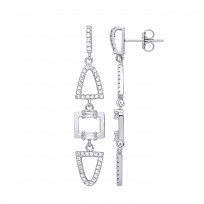Silver CZ Triple Shape Fancy Drop Earrings