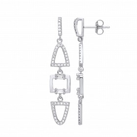 Silver CZ Triple Shape Fancy Drop Earrings