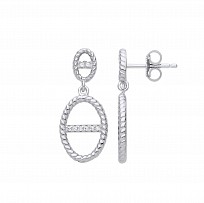 Silver CZ Oval Cutout Drop Earrings