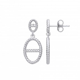 Silver CZ Oval Cutout Drop Earrings