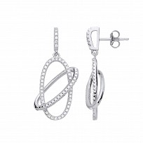 Silver CZ Entwined Oval Drop Earrings