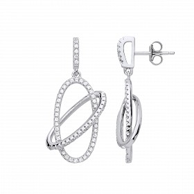 Silver CZ Entwined Oval Drop Earrings
