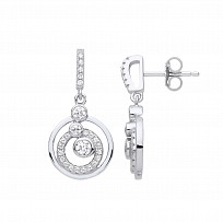 Silver CZ Fancy Circle Drop Earrings