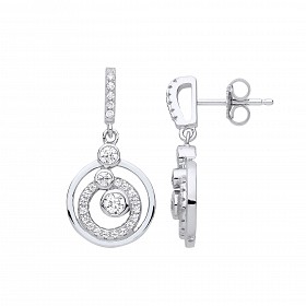 Silver CZ Fancy Circle Drop Earrings