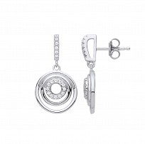 Silver CZ & Polished Triple Circle Drop Earrings