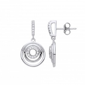 Silver CZ & Polished Triple Circle Drop Earrings