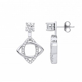Silver CZ Two Way Stud & Drop Fancy Earrings