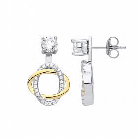 925 Sterling Silver & Gold Plated Two Way Stud & Drop Fancy Earrings