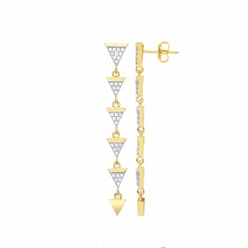 Gold Plated CZ Multiple Triangles Fancy Drop Earrings