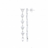 925 Sterling Silver CZ Multiple Triangles Fancy Drop Earrings