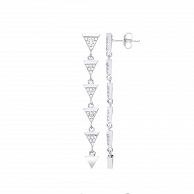 925 Sterling Silver CZ Multiple Triangles Fancy Drop Earrings