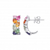 925 Sterling Silver Multicolour Gemstone Half Hoop Earrings