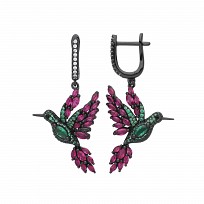Silver Ruby & Emerald Flamingo Drop Earrings