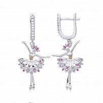 Silver CZ & Ruby Ballerina Drop Earrings