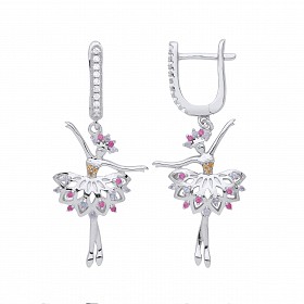Silver CZ & Ruby Ballerina Drop Earrings