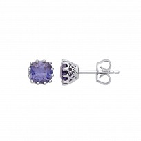 Silver Tanzanite Claw Set Stud Earrings