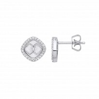 Silver CZ Diamond Cut Illusion Cushion Cut Stud Earrings