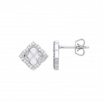 Silver CZ Diamond Cut Illusion Square Stud Earrings