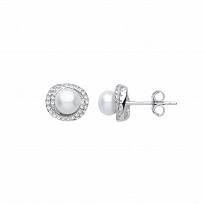 925 Sterling Silver CZ & Pearl Crossover Stud Earrings