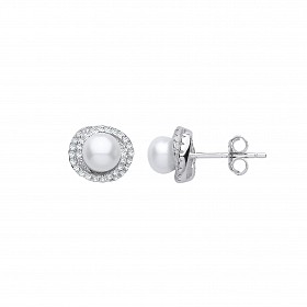 925 Sterling Silver CZ & Pearl Crossover Stud Earrings