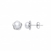 Silver CZ & Pearl Floral Stud Earrings