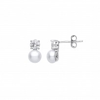 925 Sterling Silver CZ & Pearl Fancy Drop Stud Earrings