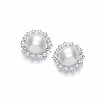 Silver CZ & Fresh Water Pearl Stud Earrings