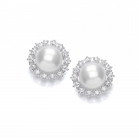 Silver CZ & Fresh Water Pearl Stud Earrings
