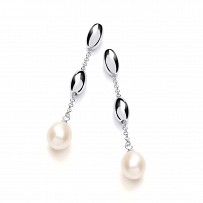 925 Sterling Silver Fresh Water Pearl Chain Drop Earrings