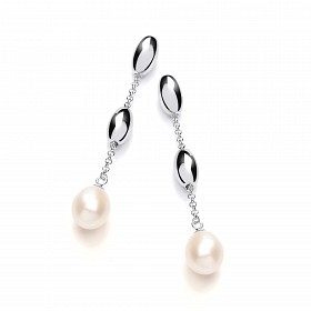 925 Sterling Silver Fresh Water Pearl Chain Drop Earrings