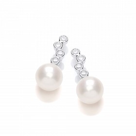 Silver CZ & Fresh Water Pearl Stud Earrings