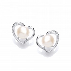 Silver CZ & Fresh Water Pearl Stud Earrings