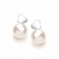 Silver Fresh Water Pearl Heart Stud Earrings
