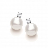 925 Sterling Silver CZ & Fresh Water Pearl Stud Earrings