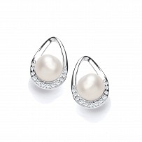925 Sterling Silver CZ & Fresh Water Pearl Stud Earrings