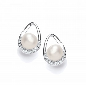 925 Sterling Silver CZ & Fresh Water Pearl Stud Earrings