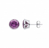 Silver February Amethyst Birthstone 5mm Stud Earring
