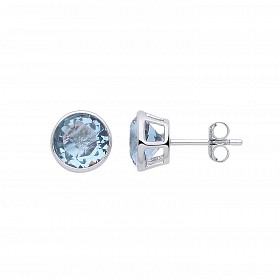 Silver March Aqua Birthstone 8mm Stud Earring