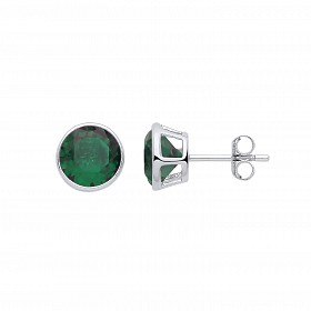 Silver May Emerald Birthstone 5mm Stud Earring