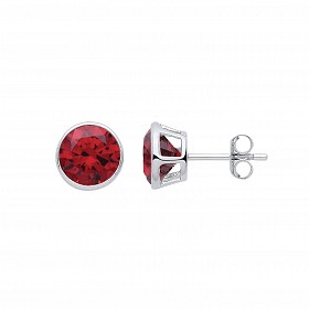 Silver January Garnet Birthstone 8mm Stud Earring