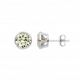 Silver August Peridot Birthstone 8mm Stud Earring
