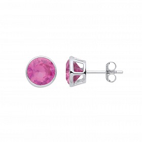 Silver October Pink Birthstone 8mm Stud Earring